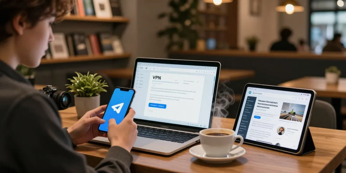 Exploring telegram china privacy on smartphone and laptop in a cozy café.