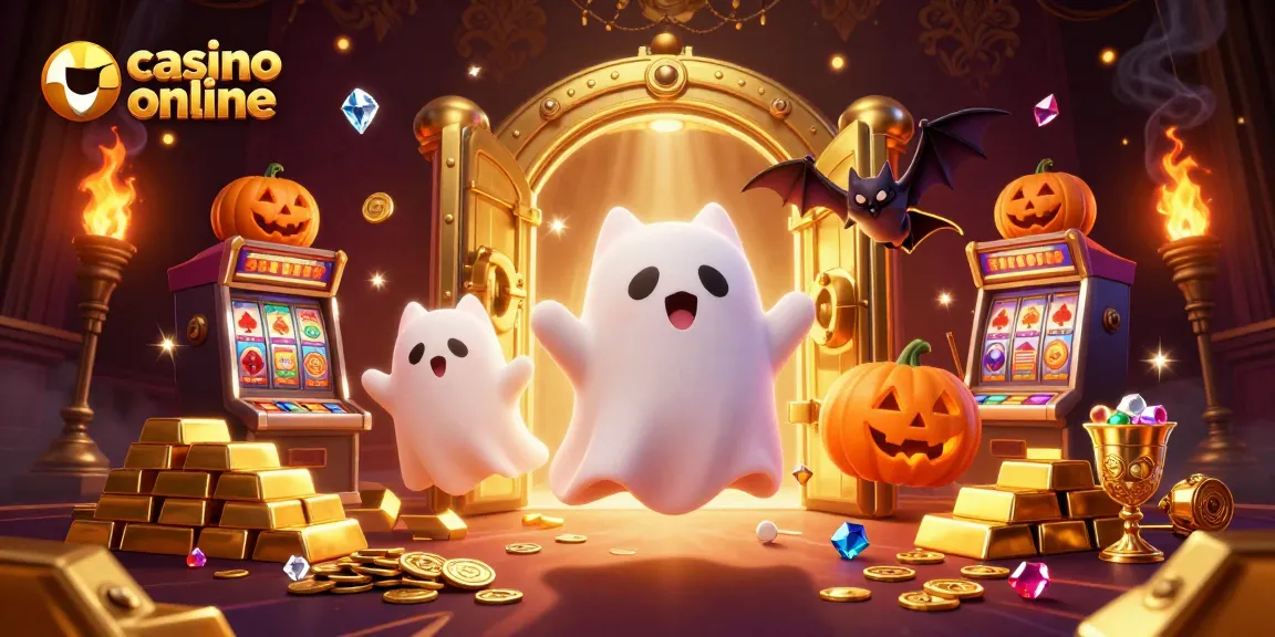 Vinci nei casino online con il gatto fantasma e il pipistrello, circondati da tesori dorati.