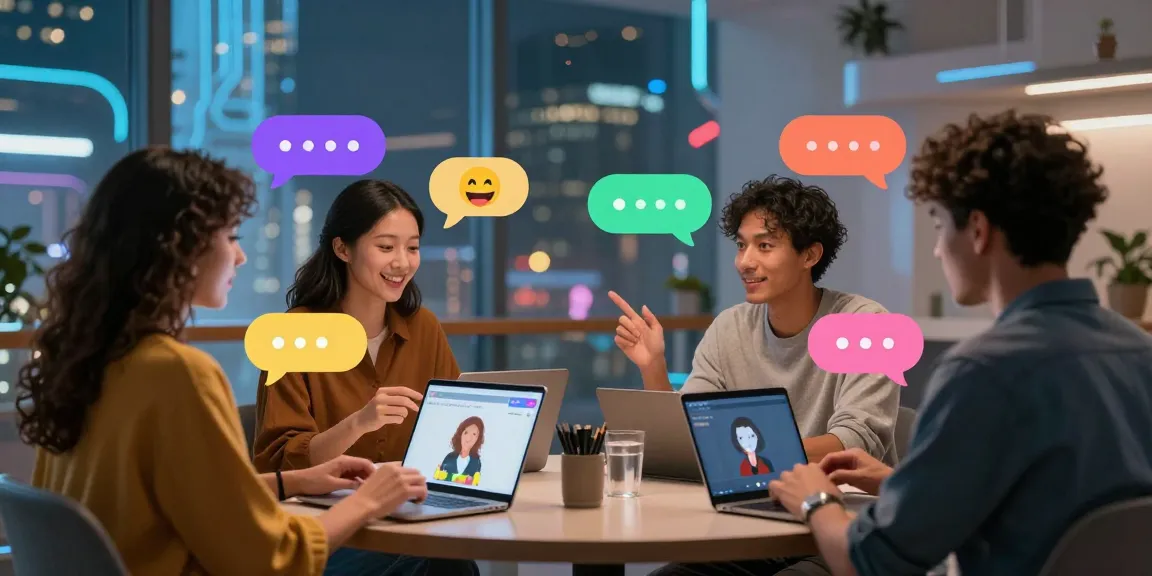 Engaging interactive scene showcasing free AI sex chat experience with diverse characters connecting via digital devices.