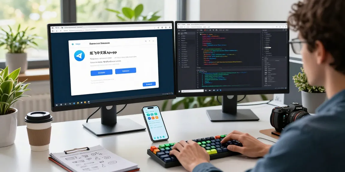 Professional workspace optimizing 纸飞机中文版 app for enhanced user experience in a modern tech environment.