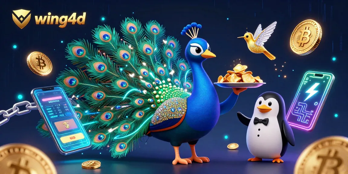 Engage with wing4d in a vibrant 3D casino world filled with colorful cryptocurrency elements.
