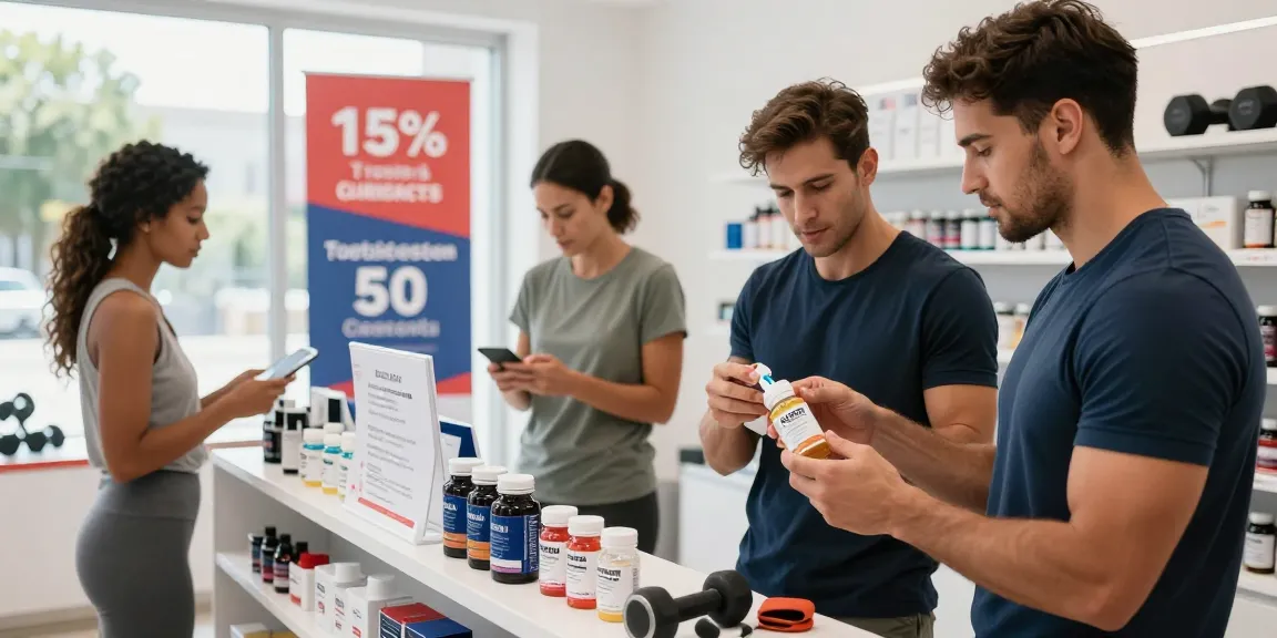 Astera Shop customers exploring lab-tested steroids in a modern retail setting, highlighting product quality and enticing discounts.