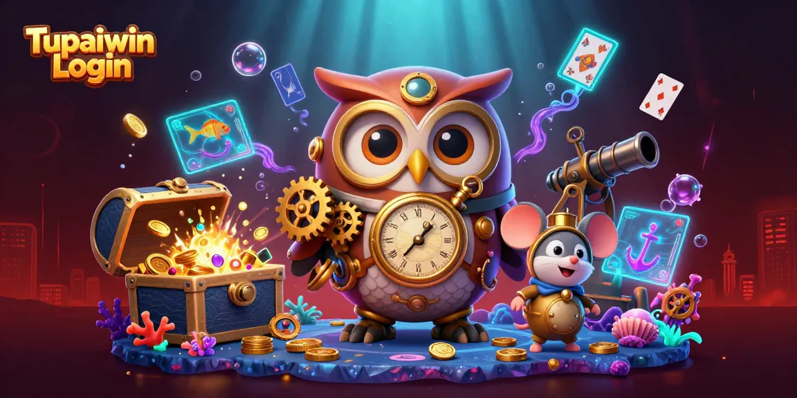 Win big with Tupaiwin Login in this vibrant steampunk casino scene overflowing with treasures.