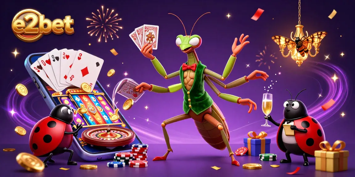 Experience thrilling gameplay with e2bet's vibrant casino atmosphere featuring animated characters and exciting gaming elements.