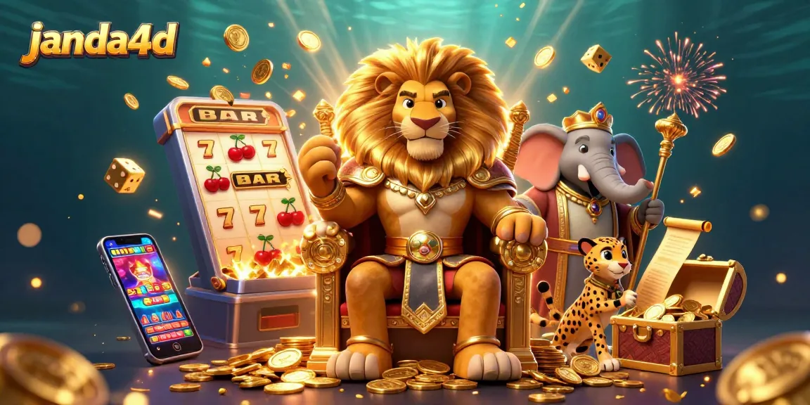 Mainkan game menarik di janda4d dengan ilustrasi raja singa dan karakter kasino yang mengesankan.
