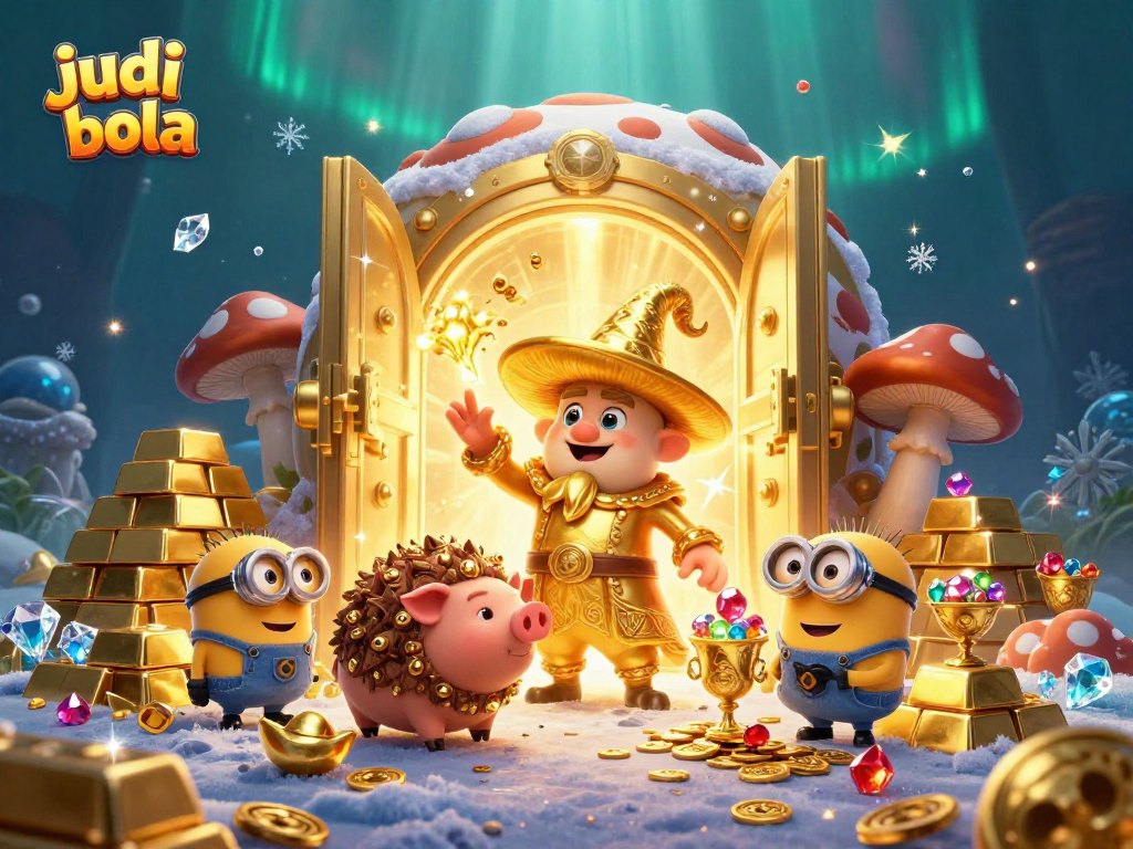 Experience thrilling judi bola action with a magical scene of a wizard and treasure elements.