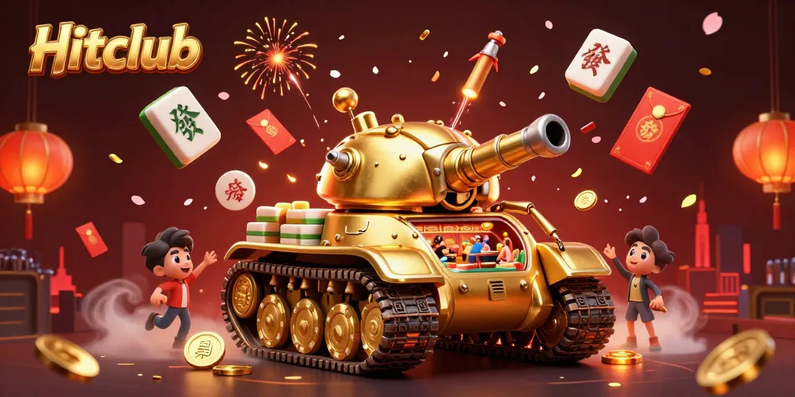 Engage in thrilling gameplay at Hitclub, featuring a lively casino scene with golden beetle tank and festive elements.