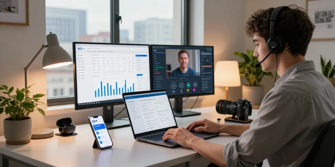 快连 enhancing internet speed in a modern home office with multiple screens