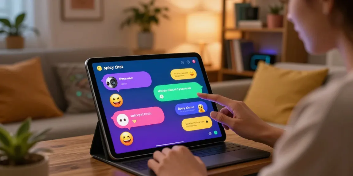 Interactive spicy chat experience displayed on a tablet in a cozy living room setting.