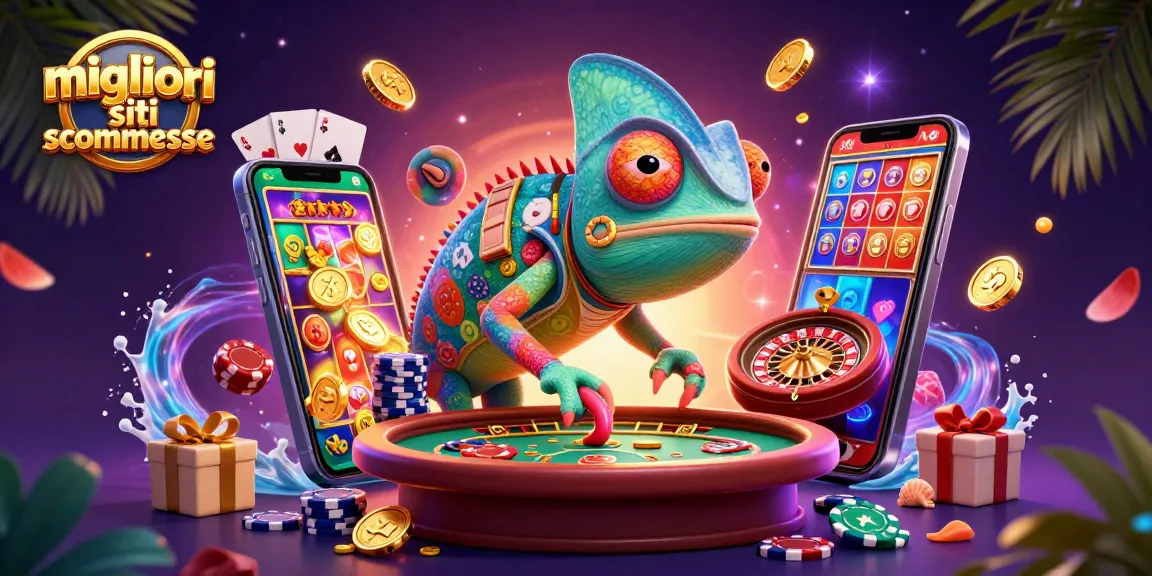 Scopri i migliori siti scommesse con il nostro camaleonte del casinò che raccoglie monete d'oro.