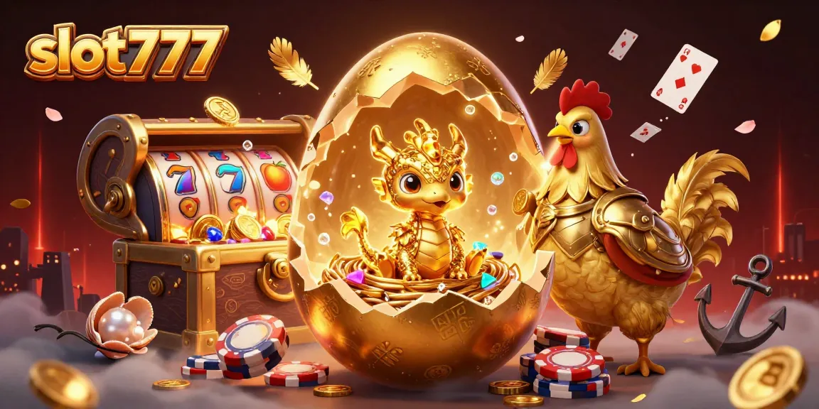 Experience thrilling slot777 gameplay with a golden dragon atop poker chips, surrounded by vibrant casino elements.