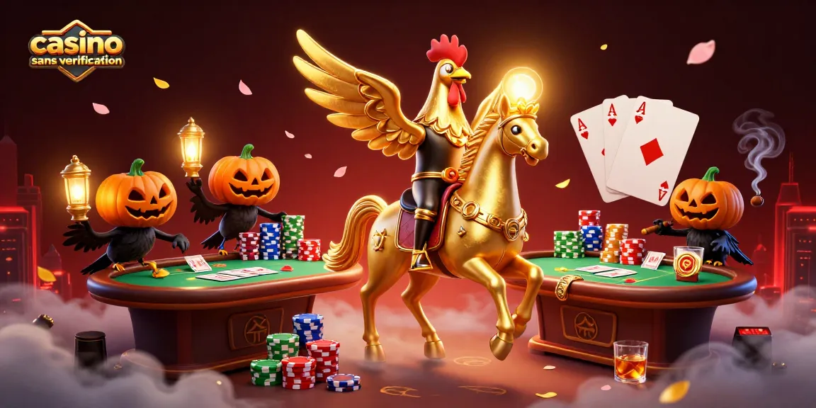 Jouer dans un casino sans vérification, entouré de jeux de cartes et d'une ambiance magique.