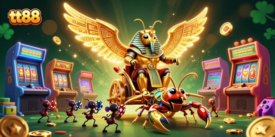 Engage in exciting casino action with TT88, featuring colorful game machines and vibrant characters.