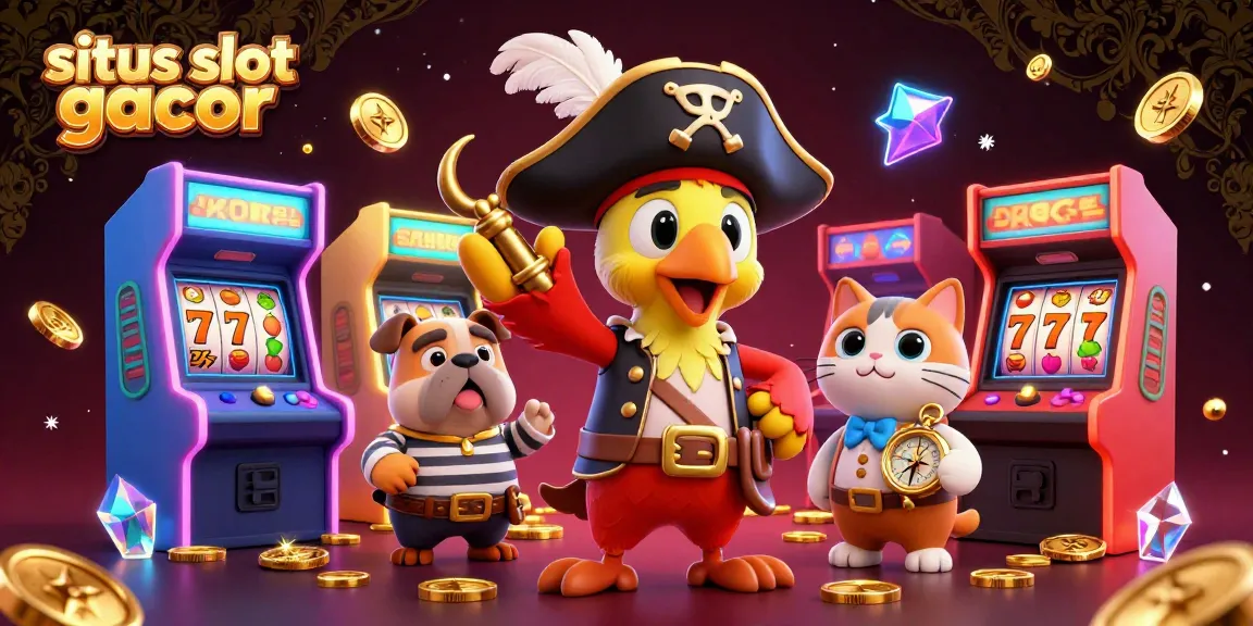 Simplistic gaming excitement with situs slot gacor featuring a pirate captain, bulldog, and cat in a dynamic casino scene.