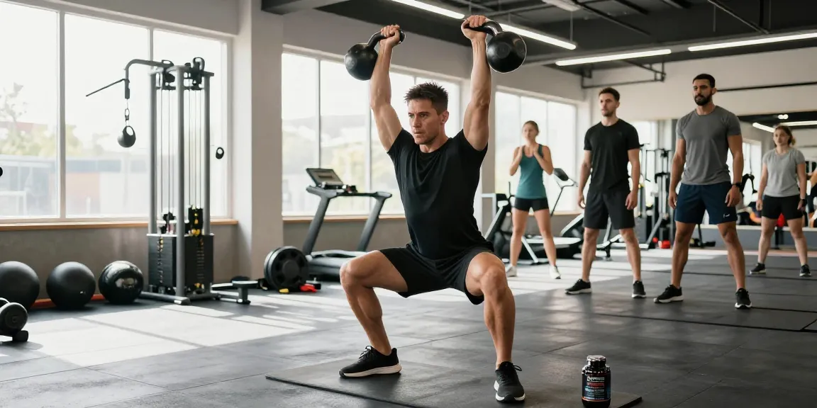 An athletic individual training in a bright gym, exemplifying strength and fitness while using products from Driada Shop.