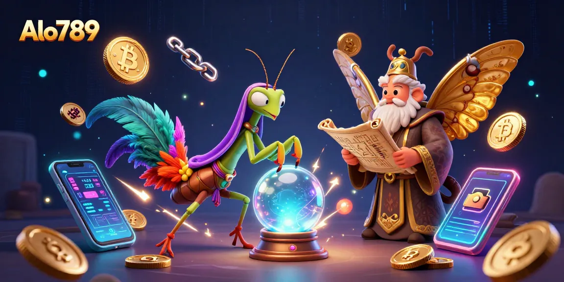 Engage with Alo789's vibrant cockfighting arena featuring mystical characters and blockchain elements.