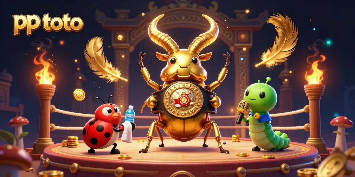 Experience the dynamic action of pp toto with a golden stag beetle champion in a vibrant gaming arena.