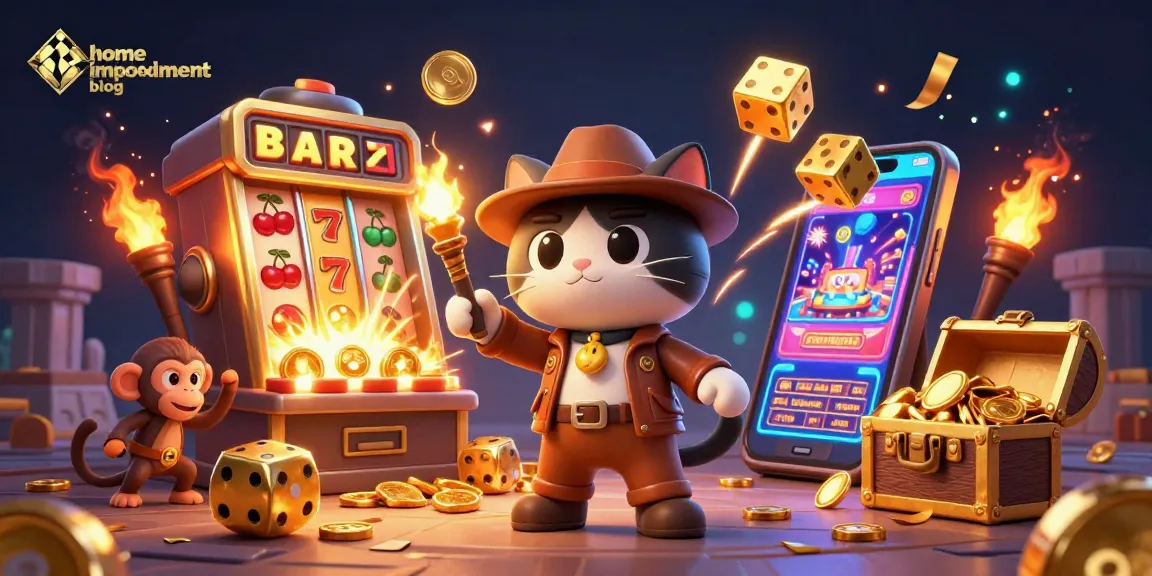 Engage with the home improvement blog through this vibrant illustration of a slot machine winning experience.